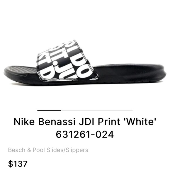 Nike Benassi JDI, Print is White and Black, Beach and Pool Slides for Men!